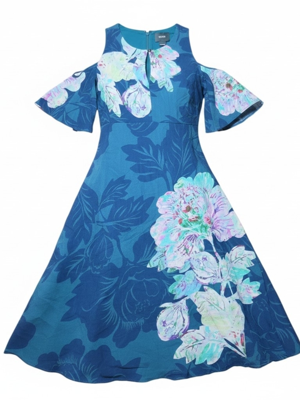 MAEVE | Anthropologie Boho Elia Cold Shoulder Floral Midi Dress Teal Blue | 4